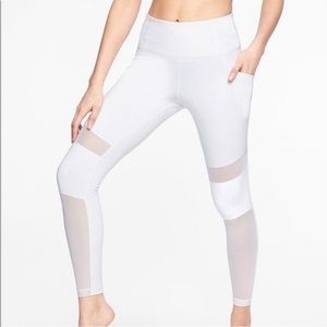 Athleta Womens White Leggings with white mesh cutouts